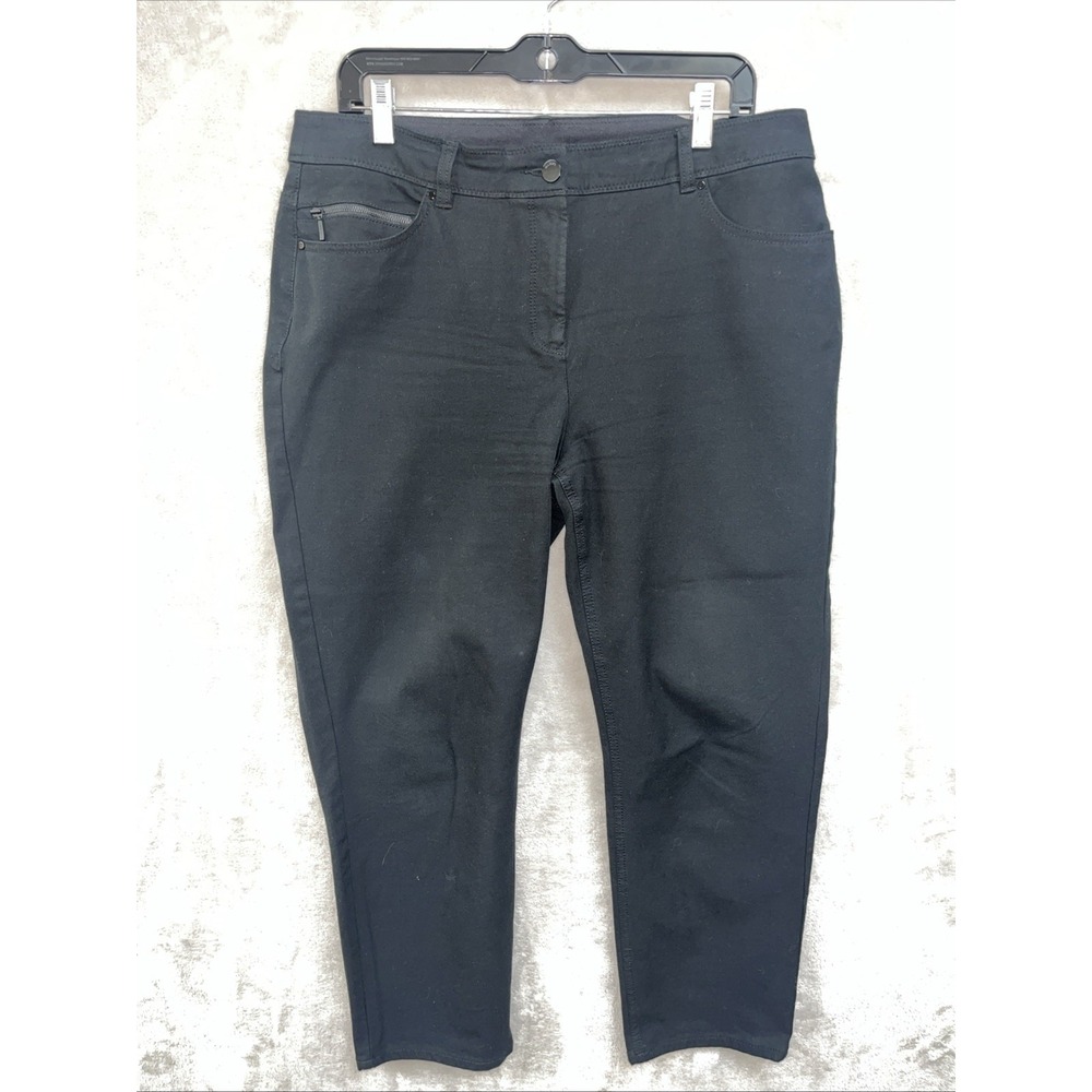 Chico's Pants 2 L So Slimming‎ Ankle Black Twill Elastic Waist Straight Leg